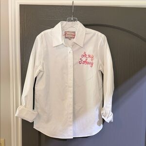 Linna Trattori White Button-Down Shirt with Pink Embroidery